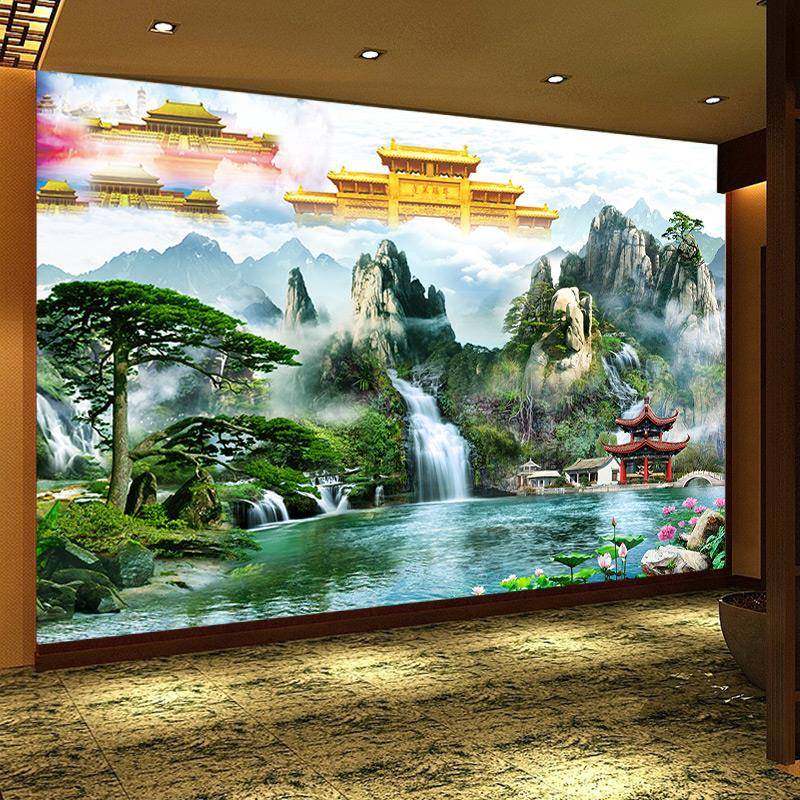 蓬莱仙境墙纸道家佛堂神位背景墙装饰画布瑶界山水风景壁纸无活物,家装主材,定制壁画,淘宝优惠券,粉丝福利购,淘宝优惠卷