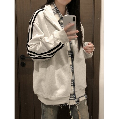 美式复古高街双拉链开衫卫衣外套