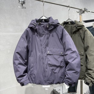 加厚防寒宽松冲锋衣痞帅美式 工装 潮流防风夹克 连帽羽绒服冬季 男士