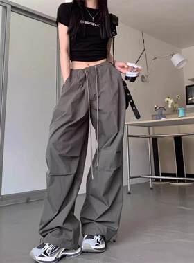 美式复古工装阔腿裤子女夏季薄款2026新款高腰垂感宽松显瘦休闲裤