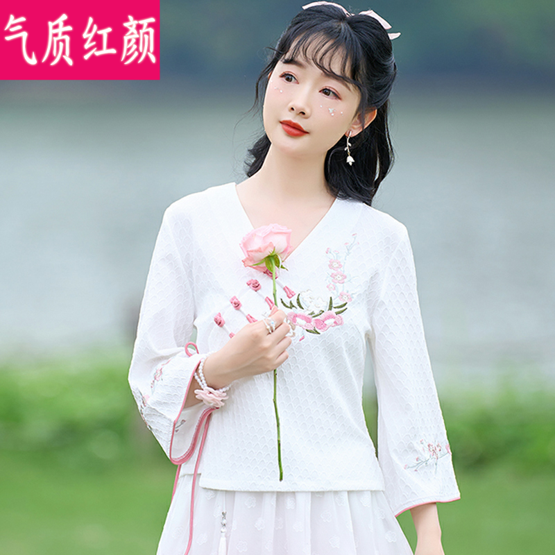 民国复古汉服改良年轻旗袍上衣唐装女中国风中式茶艺师采耳工作服