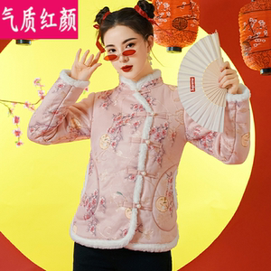 冬季加绒加厚唐装小棉袄中国风改良旗袍上衣复古盘扣茶服棉衣外套