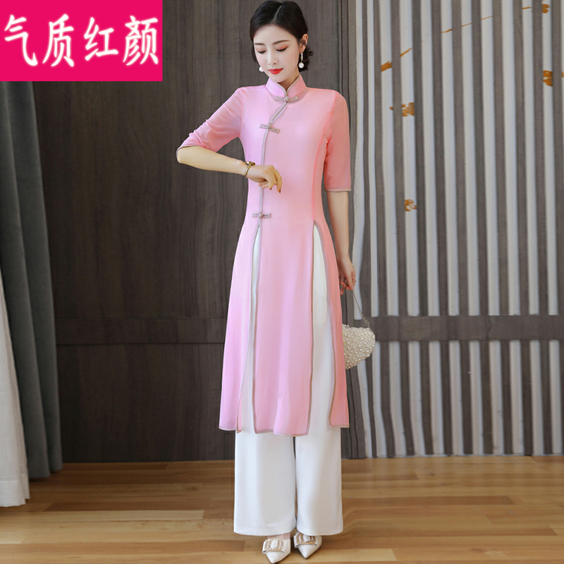 古典舞练功服旗袍上衣套装女成人纱衣民族现代身韵舞演出舞蹈服装