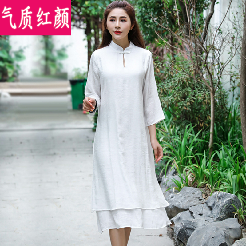 中国风旗袍连衣裙改良禅意汉服仙气古风女装禅舞服装中式茶服禅服 女装/女士精品 连衣裙 原图主图