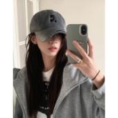 显脸小 做旧破洞刺绣灰色棒球帽大头围显脸小鸭舌帽百搭情侣帽子