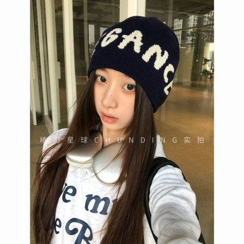 韩系字母针织保暖冷帽女显脸小