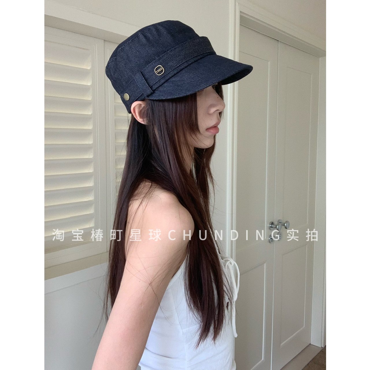 帽檐加宽！显脸小复古时髦牛仔平顶帽女英伦遮阳鸭舌帽马术帽女夏