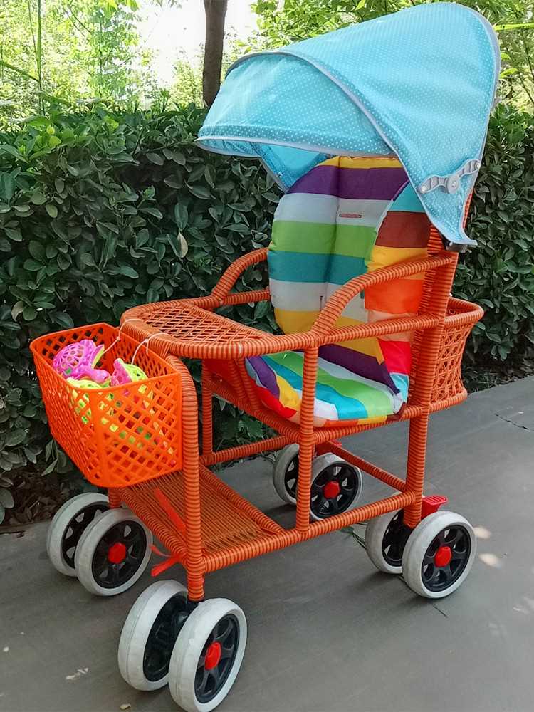 夏春季仿藤推车轻便万向轮婴儿手推车仿竹藤溜娃藤编儿童宝宝小车