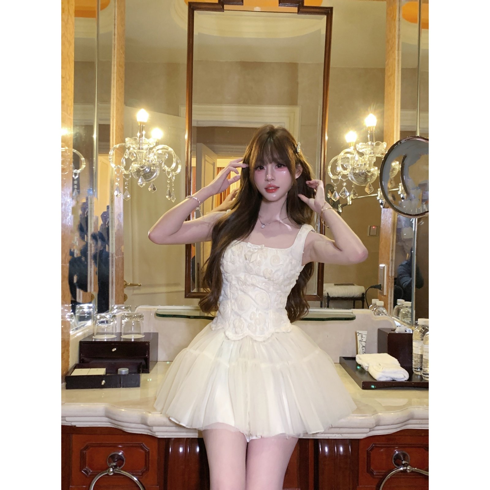 越韩小鱼 舞会恋曲 法式立体花朵网纱吊带裙小香外套千金套装女,女装/女士精品,礼服/晚装,淘宝优惠券,粉丝福利购,淘宝优惠卷