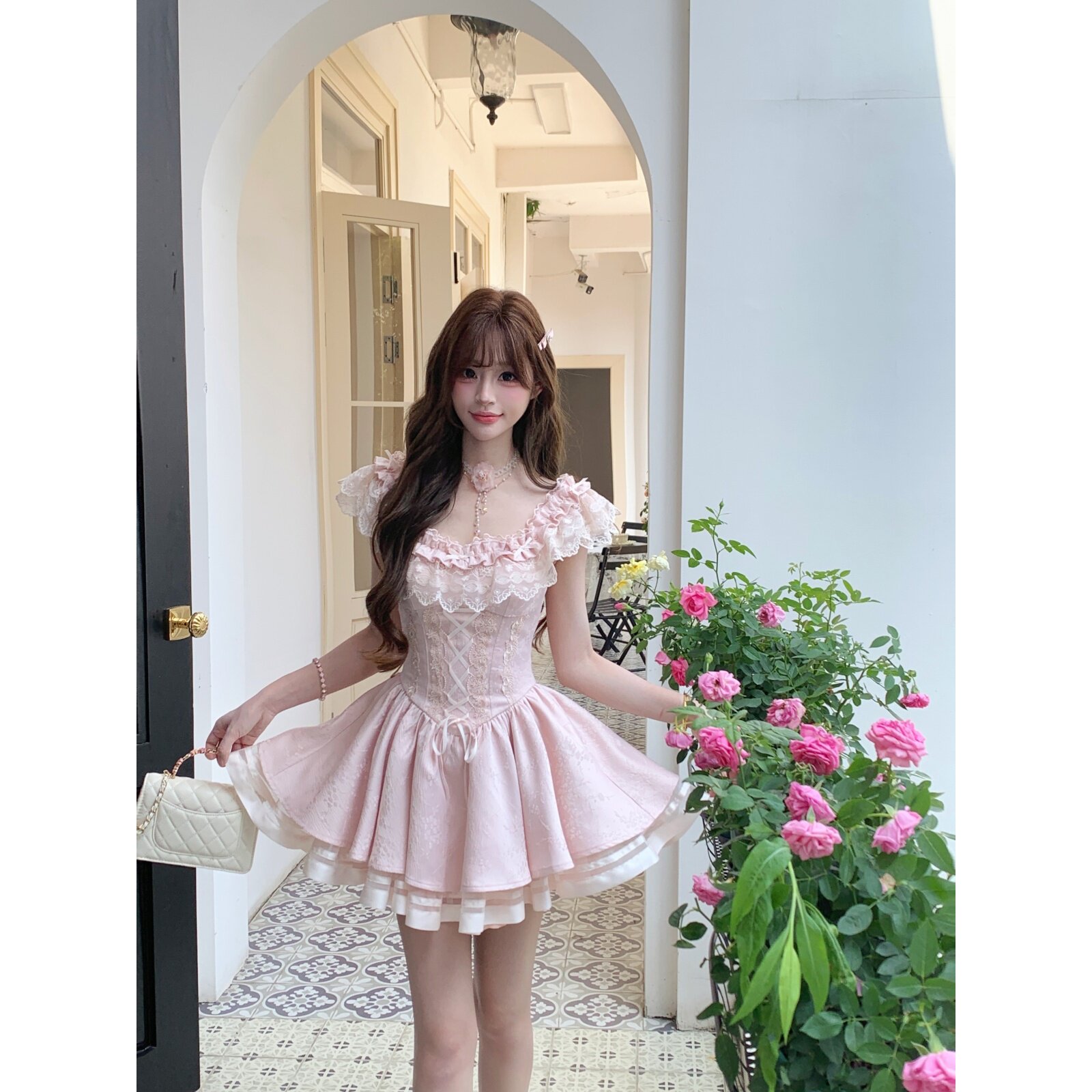 越韩小鱼Musefish 慕斯恋曲 法式甜美粉色公主裙蕾丝少女连衣裙女