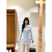 越韩小鱼 呢子外套半裙气质两件套装 布拉安妮 名媛千金风蓝色修身