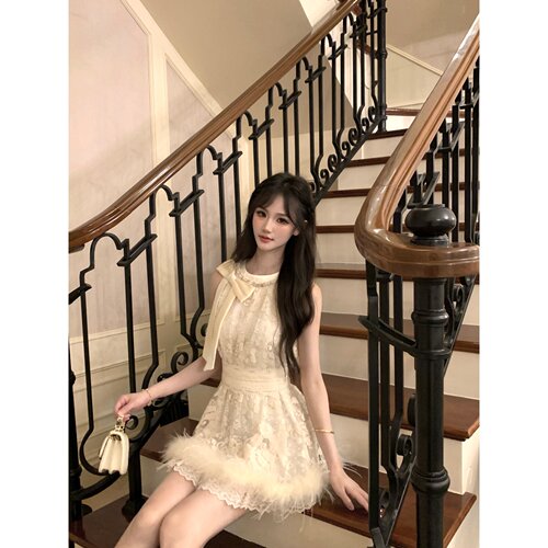 越韩小鱼Musefish 玲珑少女 气质千金设计感蝴蝶结挂脖公主裙女夏