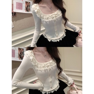 丝绒半裙两件套装 越韩小鱼 纯欲方领针织上衣修身 法式 少女蕾丝