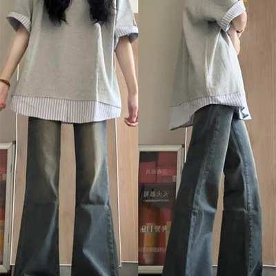 重磅纯棉假两件拼接撞色POLO衫t