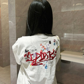 今年流行刺绣花卉字母潮牌短袖 t恤女夏新爆款 设计感重磅正肩上衣