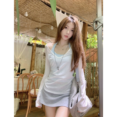 挂脖V领修身显瘦防晒套装松弛感