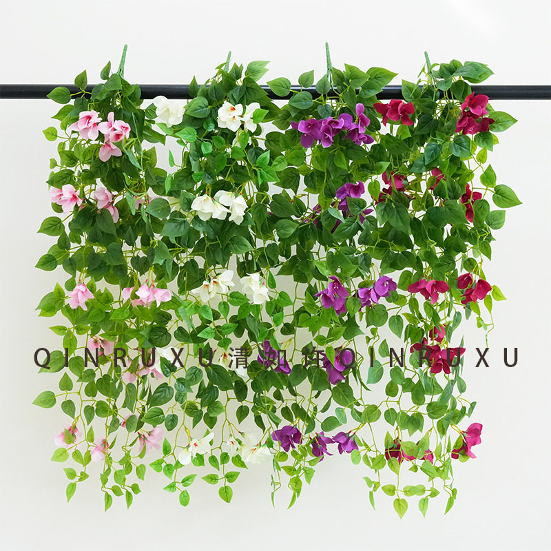 跨境仿真花三角梅藤条假花牵牛花藤蔓室内客厅壁挂吊篮装饰花摆件