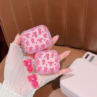 粉色暴力熊适用AirPods1/2/3/4/5代苹果无线蓝牙耳机保护套pro2/3