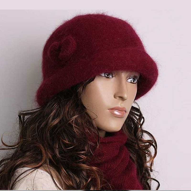 高档兔羊毛线帽针织帽围巾帽子两件套中老年老人妈妈加绒帽子女男