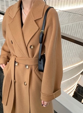 M家10801意大利进口双面羊绒大衣女2024年新款高端毛呢外套中长款