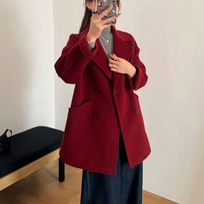 老钱风西装领双面羊毛大衣女2025秋冬新款高级感简约百搭毛呢外套