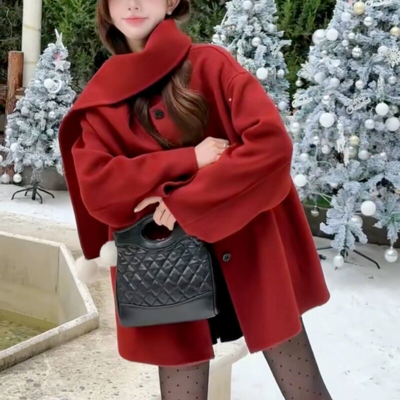 团圆球球双面羊毛大衣女2025秋冬款小个子矜贵优雅温柔感毛呢外套