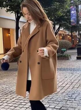 双面羊绒大衣2025秋冬新款小个子西装领中长款宽松高级感毛呢外套