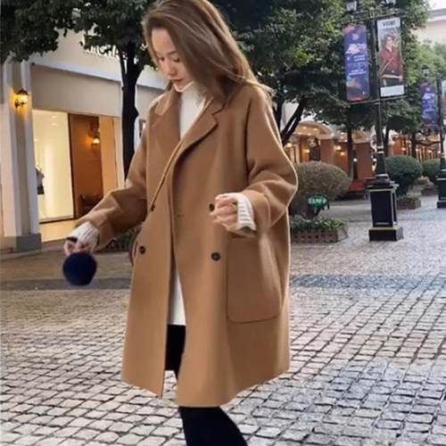 双面羊绒大衣2025秋冬新款小个子西装领中长款宽松高级感毛呢外套