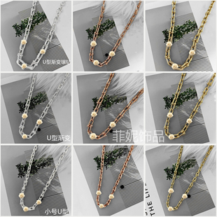 Daniela新款HardWear系列U型马蹄扣项链竹节环扣镶钻锁骨链女生火