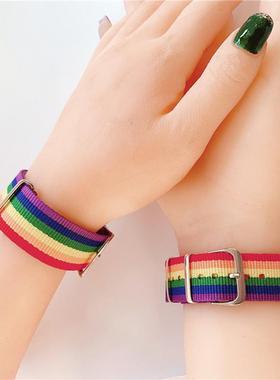户外活动应援手链六色彩虹一体式手表带手绳腕带饰品装饰礼物