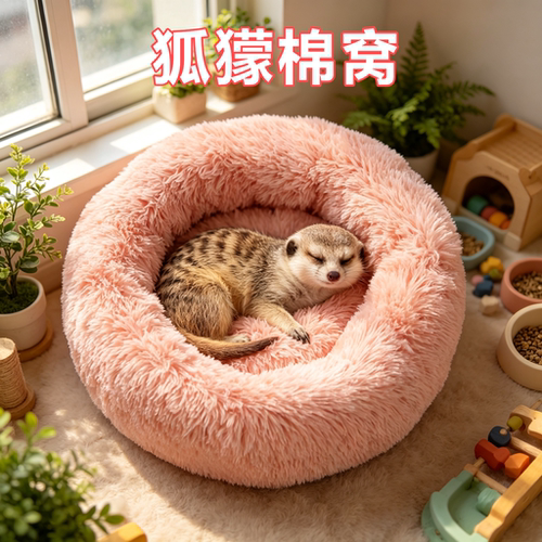 狐獴专用棉窝过冬神器深度睡眠秋冬季保暖窝长毛绒窝圆形垫加厚