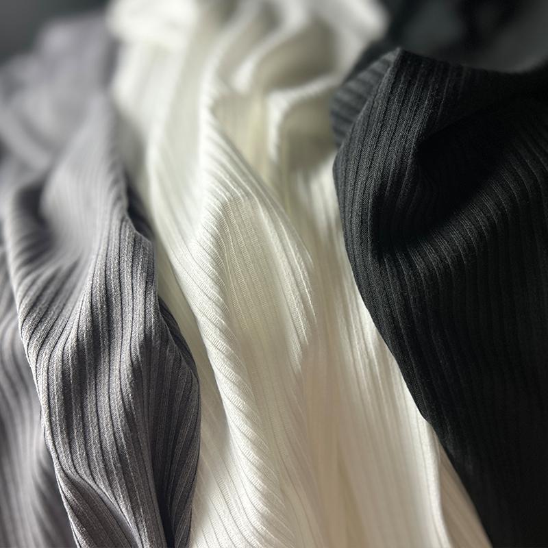 锦棉弹力垂感坑条罗纹拉架针织面料 纯色螺纹打底衫服装条纹布料
