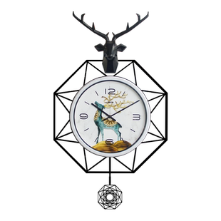 北欧鹿头挂钟客厅现代简约个性挂表创意家用时钟轻奢网红石英钟表