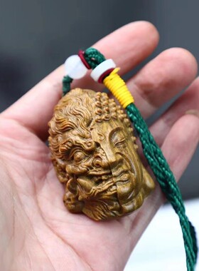 绿檀木雕工艺品手工雕刻老虎龙龟一念之间盘龙富甲天下葫芦手把件