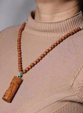 檀香木DIY款女毛衣链芭比檀香0.8珠子搭千手观音投影天珠手串手链