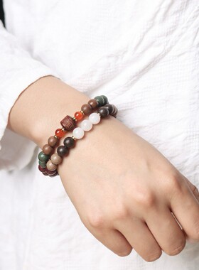 中草药天然双圈手串古法原创五行合香珠安神助眠稳定情绪解压手錬
