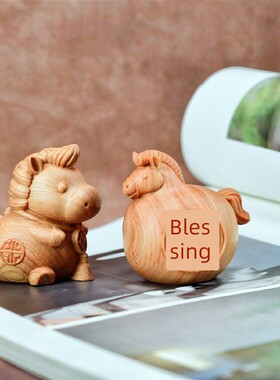 唐马马上有钱福马 陈化崖柏木雕摆件手把件创意木雕小马摆件