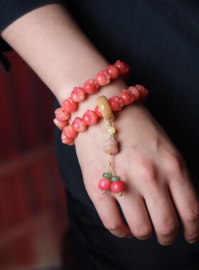 蜜桃子猫爪菩提手串乌梅子酱白玉菩提根手持念珠车挂件转运珠手链