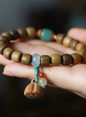 复古绿檀手串女单圈森系学生手链情侣佛珠手串檀香手串民族风佛珠