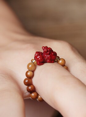 库克菩提戒指女款貔貅平安指环本命年转运珠小手指环尾戒指尖文玩