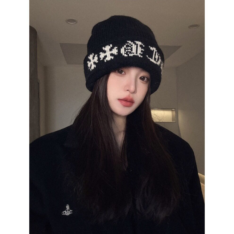 黑色字母印花针织帽女秋冬保暖护耳堆堆帽潮流毛线帽潮牌美式复古,服饰配件/皮带/帽子/围巾,帽子,淘宝优惠券,粉丝福利购,淘宝优惠卷