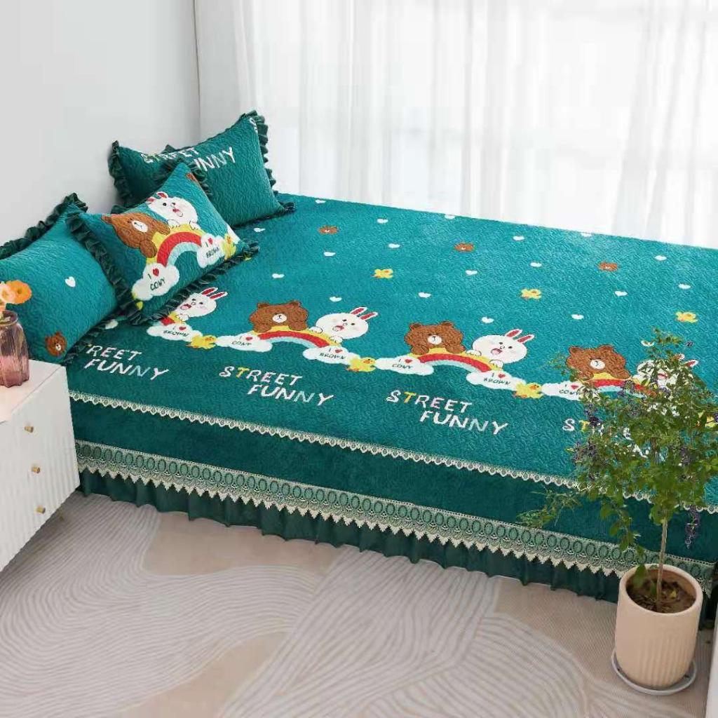 新款秋冬季加厚夹棉牛奶绒炕盖榻榻米大炕水晶绒床盖炕罩防滑炕垫