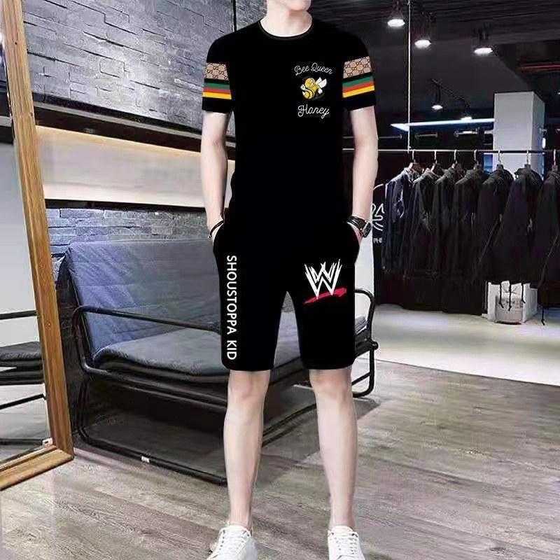 夏季冰丝套装男装短袖短裤一整套