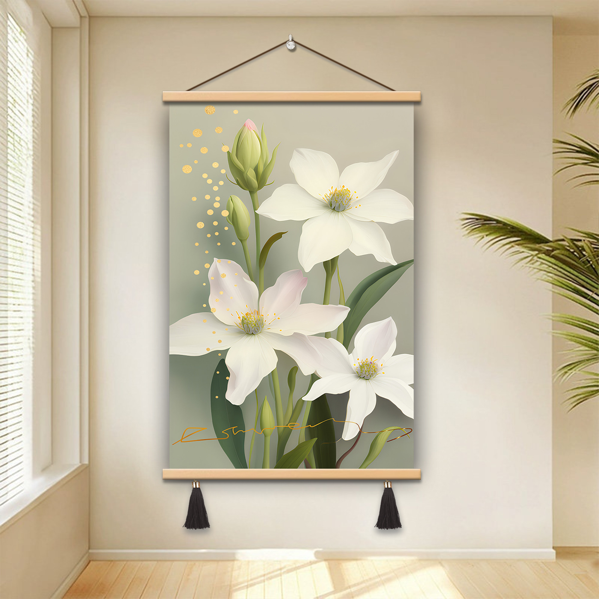 ins风法式玄关郁金香花卉挂画客厅现代装饰画温馨走廊推拉门壁画