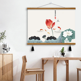 新中式九鱼图电表箱装饰画餐厅配电箱遮挡电闸盒壁画免打孔挂画