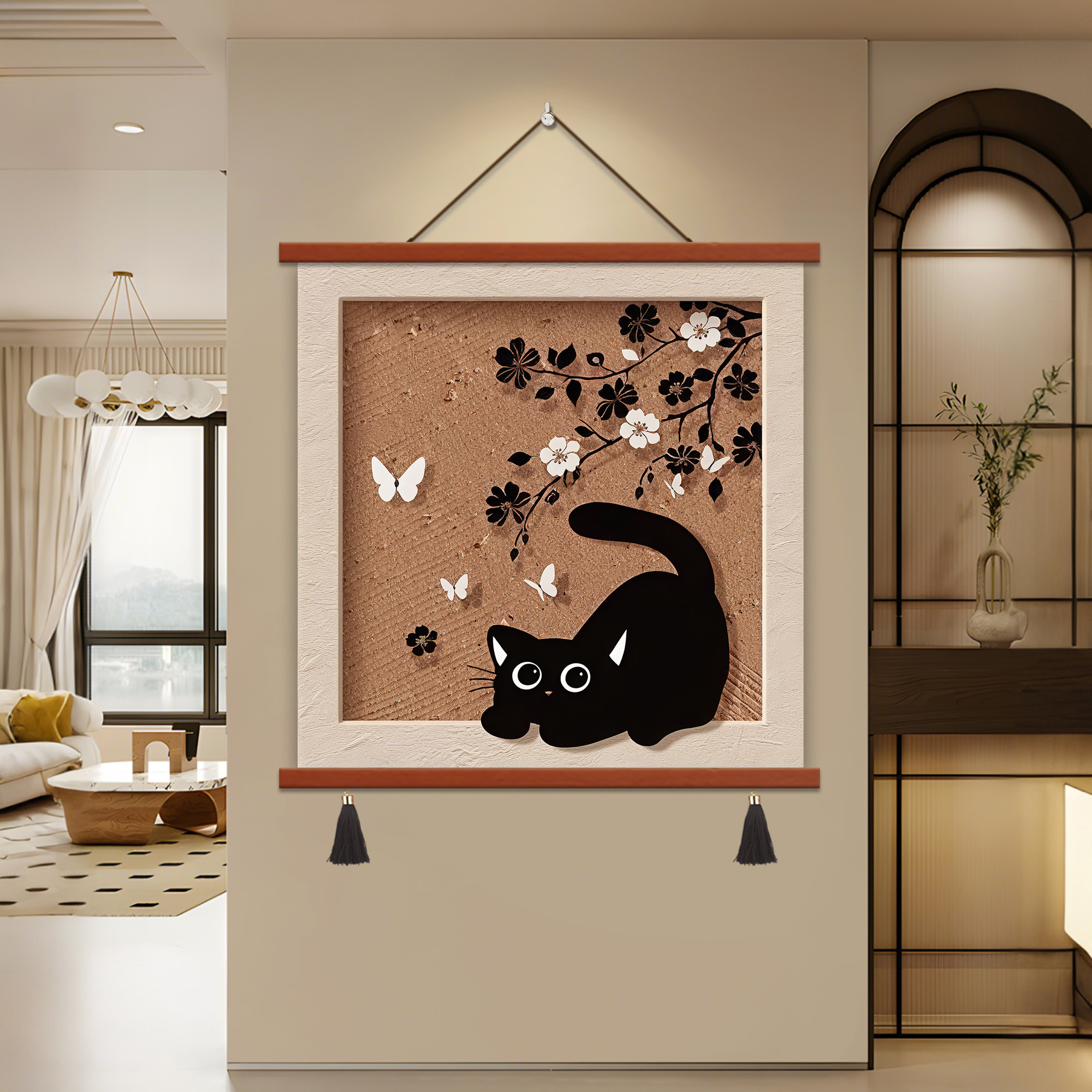 中古风猫咪餐厅装饰画卡通客厅布画酒斗柜台卷轴挂画卧室床头壁画,家居饰品,现代装饰画,淘宝优惠券,粉丝福利购,淘宝优惠卷