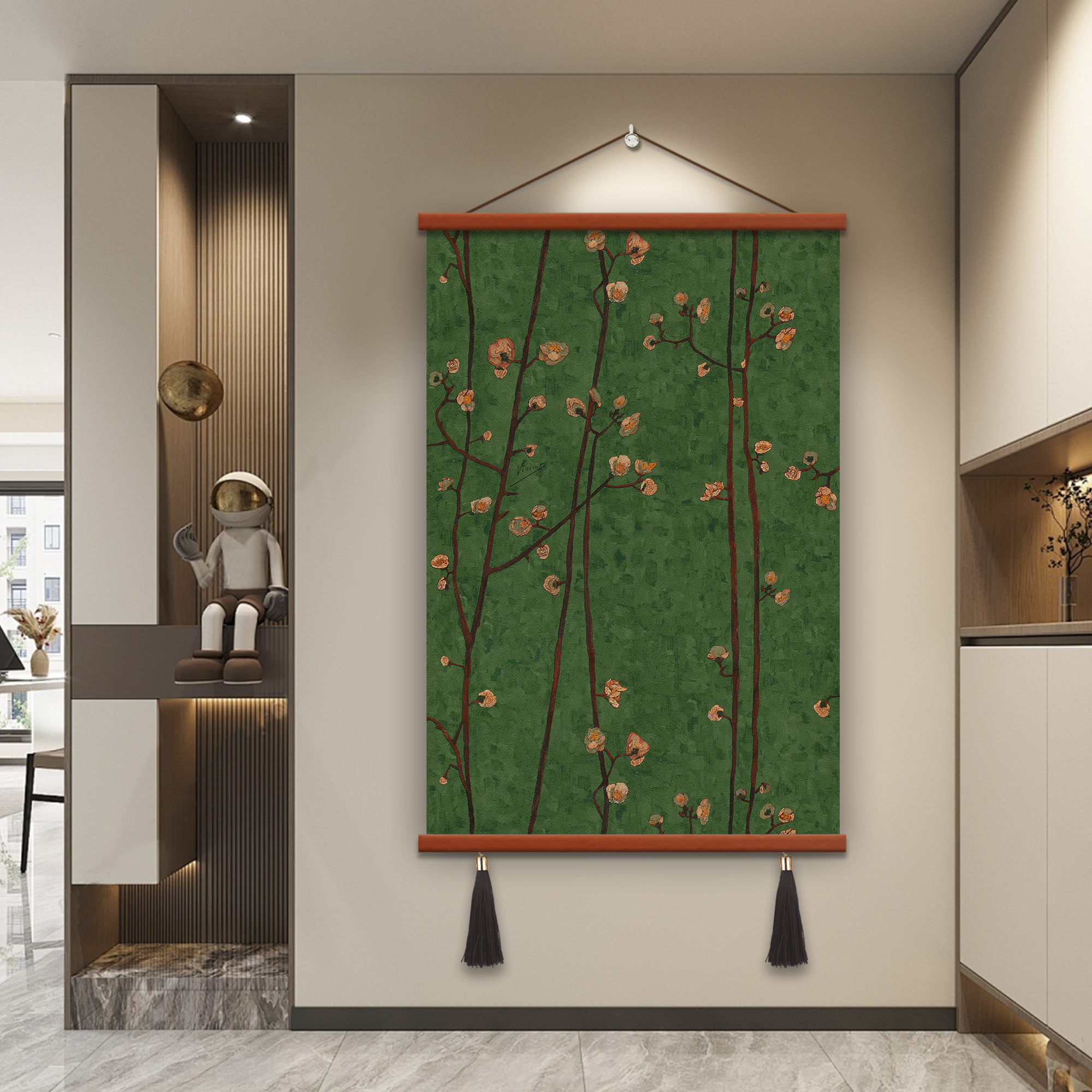 中古风植物花卉装饰画客厅悬挂式无框画布可定制流苏挂画