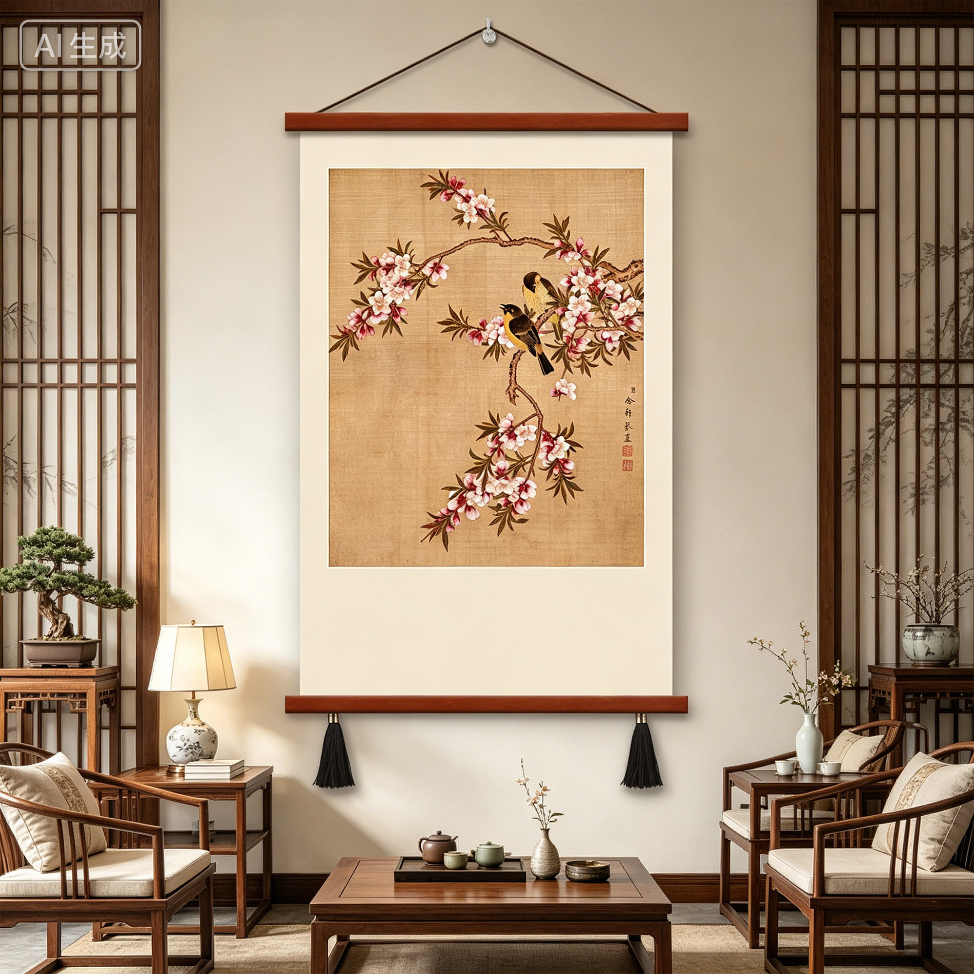 宋代美学禅意卷轴挂布画新中式兰花图茶室书房复古玄关装饰画客厅