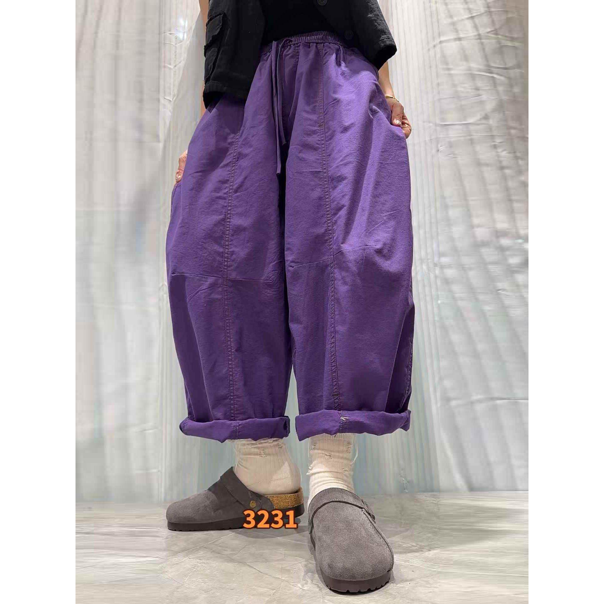 2026春夏新款彩色棉麻长裤子女大码宽松哈伦裤防蚊休闲阔腿弯刀裤