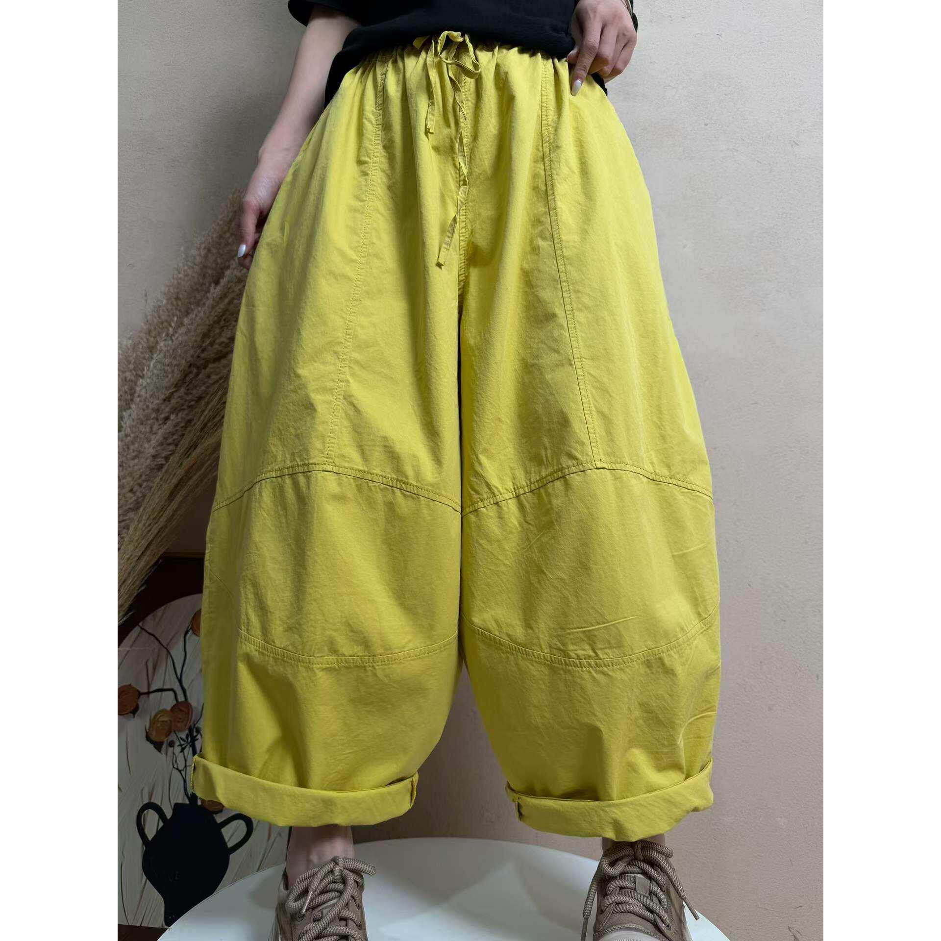 多巴胺彩色水洗棉薄料休闲裤女九分阔腿老爹裤2026夏季新款哈伦裤